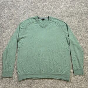 Express Mens Merino Wool Sweater Size 2XL Tall Green V-Neck Lightweight Pullover